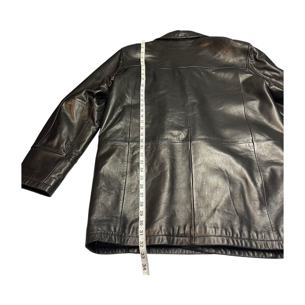 BGSD Mens Black Leather Long Sleeve Button Front Collared Jacket Blazer Large - Picture 7 of 10